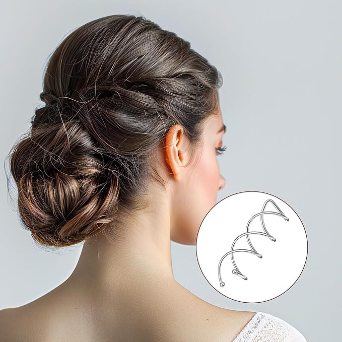 20 PCS Spin Pins for Hair, Spiral Bobby Pins, Bun Twist Spiral Hair Pin Silver Bobby-Pins with Non-scratch Rounded Tips Stylish Bun Bobby-Pin Hairs Buns Maker Accessories for Women Hairs