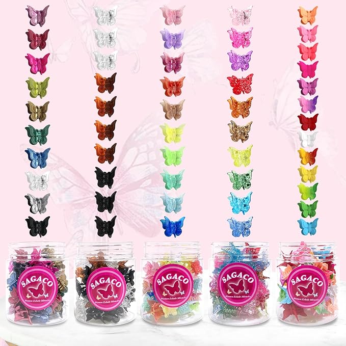 Butterfly Hair Clips Claw, 90s Glitter Y2K Mini Bling Hair Accessories for Women Girls, Cute Dazzling Hair Clip in 10 Sparkly Colors, Durable Grip for Hair Styling, 50 Pieces (Glitter Color)