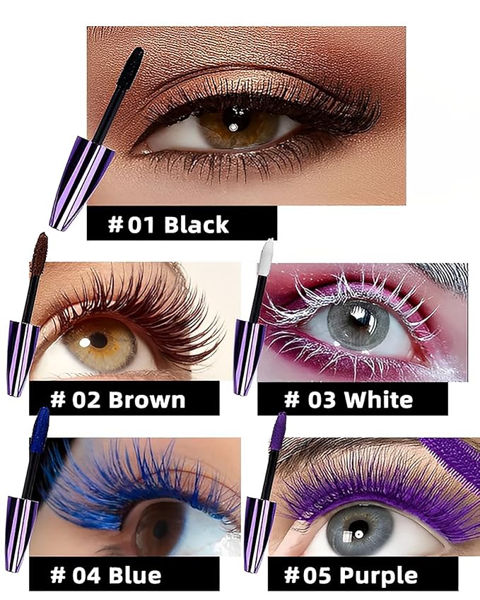 5D Waterproof Mascara Black Brown Volume and Length-2Pcs Fiber Lash Extensions Tubing Colored Mascara for Eyelashes, Longlasting Curling Colorful Mascaras,Women's Day Eye Makeup Gift for Women Girl