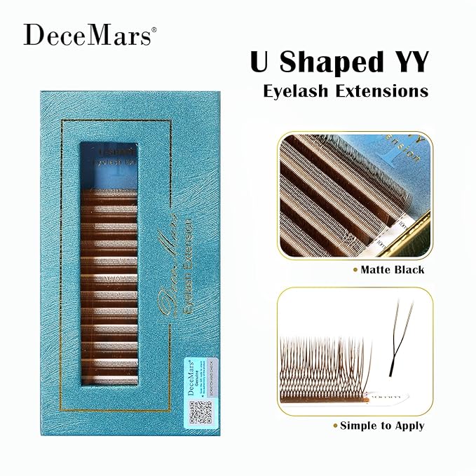 DeceMars 1400 Pcs 2D UU Eyelash Extension 0.07mm C Curl 8-12mm Mixed Tray Premade Fan Lashes 12 Rows YY Lashes Extensions U Shaped Natural Wispy Volume Eyelashes Brown 12 Rows (UU-0.07-C-8-12mm Mix)