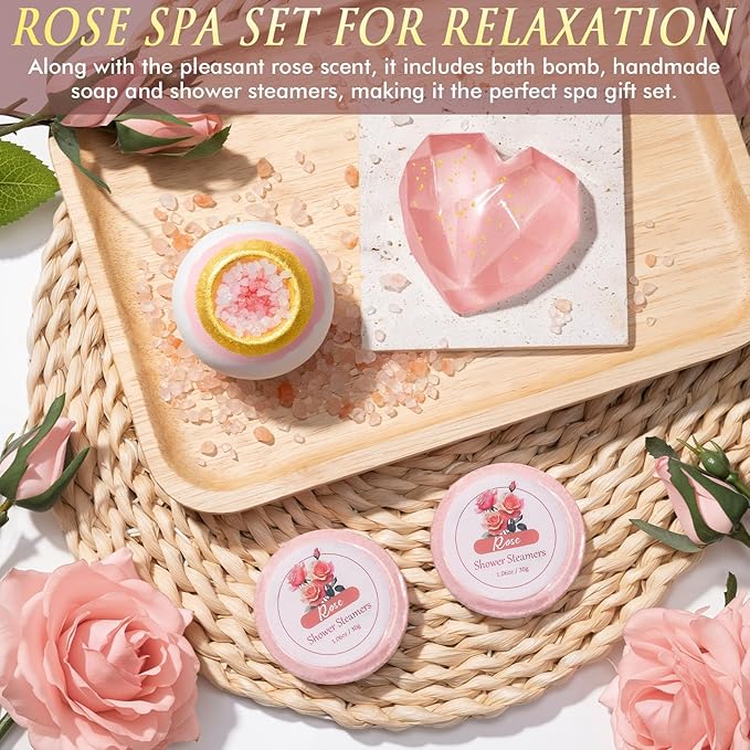 Birthday Gifts for Women, Self Care Get Well Soon Gift Baskets for Women, Rose Relaxing Spa Gifts Care Package with Blanket, Unique Valentines Day Gift Ideas for Her Wife Girlfriend Mom Friend Sister