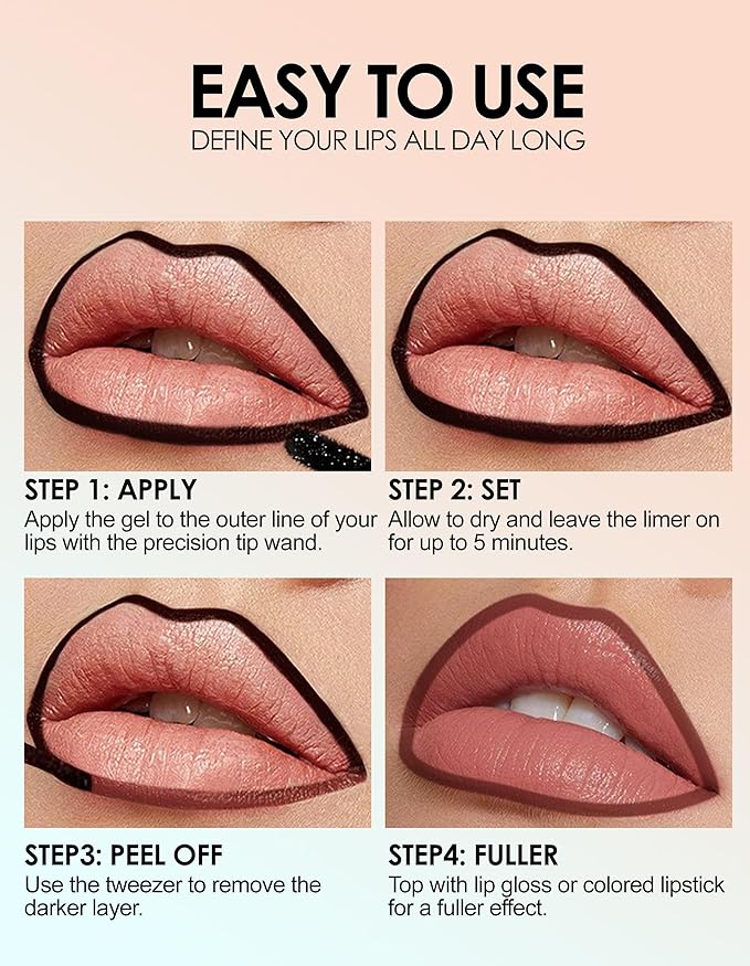 Erinde Peel Off Lip Liner Stain, Long Lasting Tattoo Lip Liner with Tweezer, Matte Finish Peel Off Lip Stain, Waterproof Transfer Proof Lip Stain Peel Off, Non-Stick Cup Nude Lip Stain Lipliner, 04