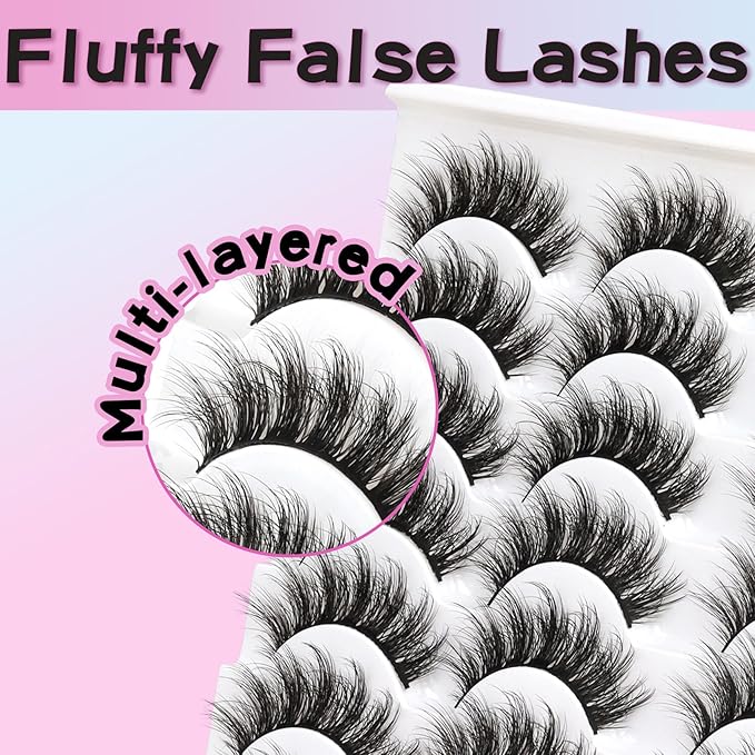 Losha Lashes Fluffy False Lashes 14 Pairs 5D Full Fake Eyelashes Vegan Handmade Faux Mink Lashes Pack (815-Z)