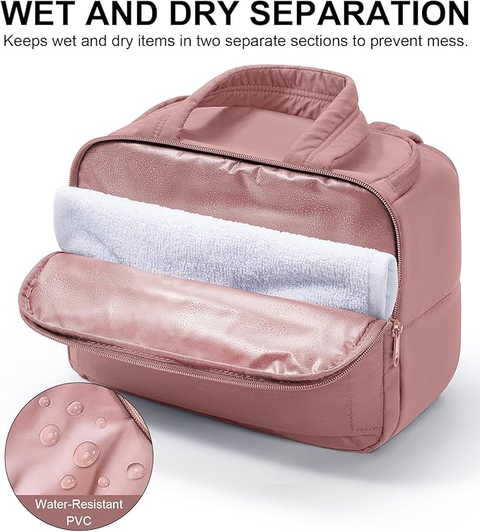 Bagstellar Travel Toiletry Bag, Lightweight Wide-open Large Puffy Toiletry Bag for Women, Quilted Makeup Bag Organizer Water-resistant Cosmetic Bag with Handle for Toiletries, Essentials, Accessories
