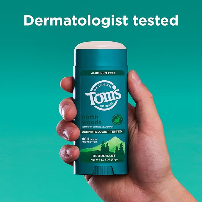 Tom’s of Maine North Woods Natural Deodorant for Men and Women, Aluminum Free, No Artificial Fragrances, Dyes, or Preservatives, Baking Soda Free, 48-Hour Odor Protection, 3.25 oz (2 Pack)