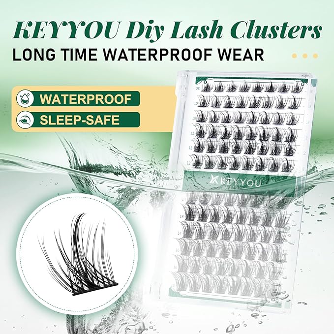 Lash Clusters,96 Pcs Cluster Lashes D Curl 8-18MIX DIY Lash Extensions Eyelash Clusters,KEYYOU Volume Wispy Individual Lashes Soft&Comfortable Easy DIY at Home(Y09,D-8-18MIX)