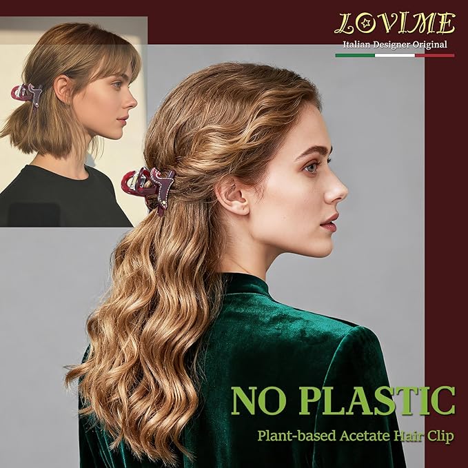 Red Hair Clips for Women Premium, Medium Claw Clips for Thick Thin Hair Girls, Strong Grip No Slip Hair Clip, Acetate Hair Accessories for Valentine's Birthday Year of the Horse 2026 Gift