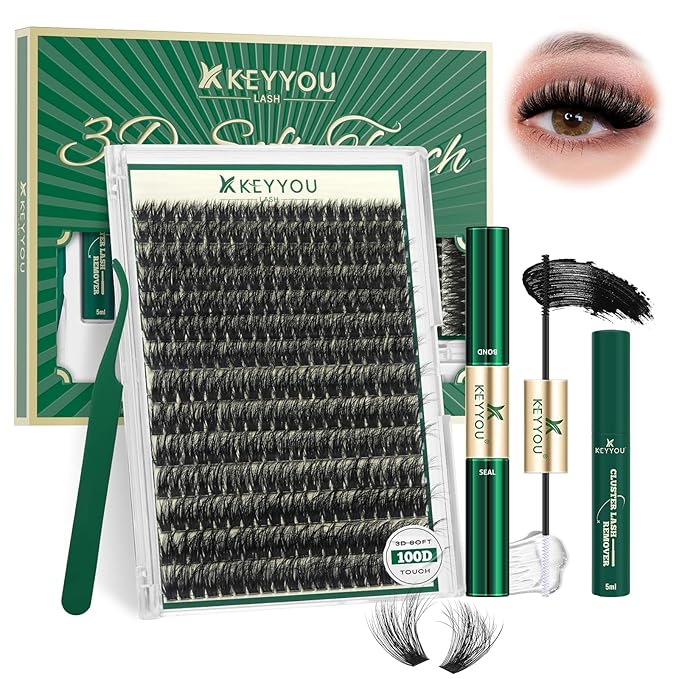 KEYYOU Lash Clusters Kit 3D Effect Eyelash Clusters Kit 280pcs 100D D Curl 9-18MIX Individual Lashes Wispy Lashes Volume Cluster Lashes Kit Natural Soft DIY Lash Extension(3D Kit-100D-D-9-18MIX)