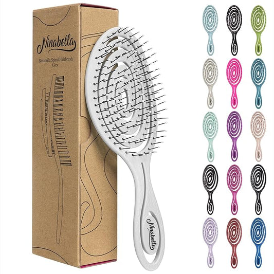 Ninabella Spiral Hairbrush - Detangle Hair Brush - For Brushing Wet or Blow Dry Hair - Detangler Vent Brush - Gray