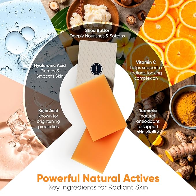 lunavia Kojic Acid Complexion Brightening Soap Bar with Vitamin C, Turmeric, Retinol, Collagen & Hyaluronic Acid – Brightening Face & Body Soap – Supports Brighter Skin, Even Skin Tone – 2 Pack