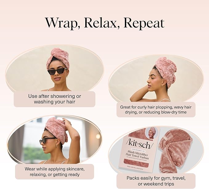 Kitsch XL Microfiber Hair Towel Wrap for Women - Microfiber Towel, Super Absorbent, Quick Dry, Anti-Frizz - for Long & Short Hairs, Turbans for Women