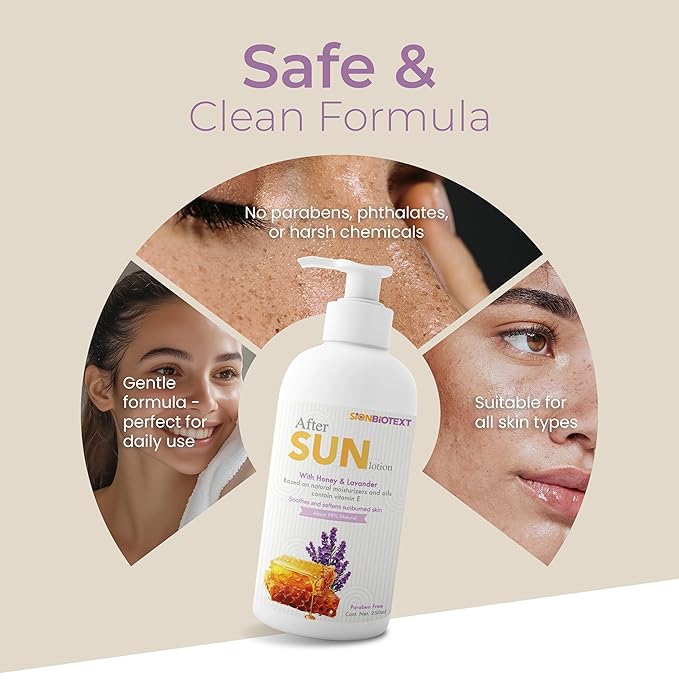 SION BIOTEXT After Sun Lotion with Honey & Lavender – Hydrating & Soothing Moisturizer for Sunburned Skin – Natural Aloe Vera, Vitamin E & Jojoba Oil – Paraben-Free – 8.45 fl. oz (250ml)