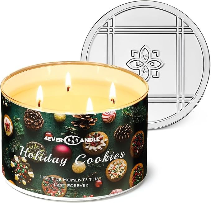 4EVER Scented Candles | 4-Wick 18oz Soy Wax Candle | Up to 50Hrs Clean Burn | Aromatherapy Candles for Home Scented | Gifts for Women & Mom, Holiday Cookies