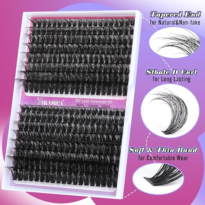 Fluffier Volume Lash Clusters 320pcs DIY Lash Extension 10-20mm D Curly Eyelash Clusters 80D+100D Wispy Individual Lashes Cluster Eyelash Extensions DIY Lash at Home by Yawamica