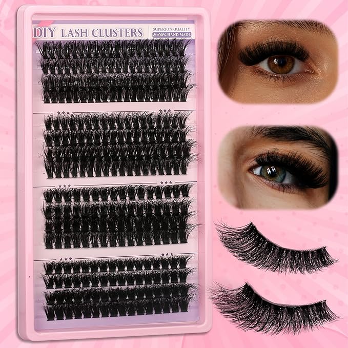 280 Pcs Lash Clusters Extensions Kit - 60D 80D 100D 120D Faux Mink Individual Eye Lash 12-18mm Clusters with D Curl Downy Wispy Lash Clusters for Lash Extension at Home