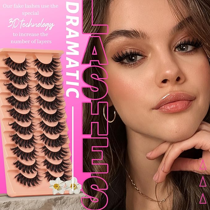 Veleasha Lashes D Curl Dramatic Lashes Fluffy Faux Mink Eyelashes V Shape Volume Eyelash Thick 11-18MM 3D Effect False Eyelashes (6D33)