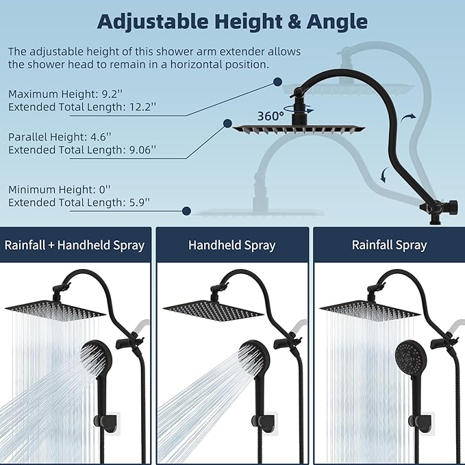 Hibbent All Metal CUPC Certified Shower Head, 10'' High Pressure Rainfall Shower Head, Handheld Showerhead Combo, 12'' Adjustable Extension Arm, 10 Sprays, 71'' Hose, Shower Holder, Oil Rubbed Bronze
