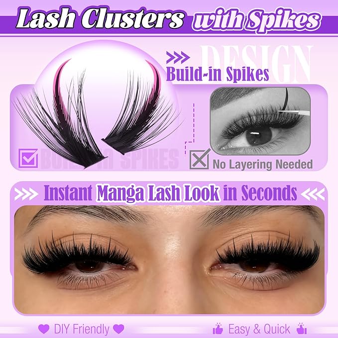 Lash Clusters with Spikes Manga Lash Clusters 300PCS Wispy Volume Cluster Eyelash Extensions 60D 70D 100D Mixed 13-19mm Eyelash Clusters DIY Individual Lashes Extension for Anime Lash Look by Yawamica