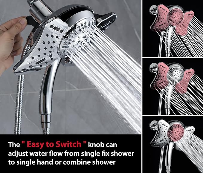 GRICH 1.8GPM Shower Head with Handheld Spray Combo: 2 in 1 Rainfall Shower Heads high pressure & Handheld Shower Head, 9 Spray Modes/Settings Detachable Shower Head with 60 Inch Hose, Chrome