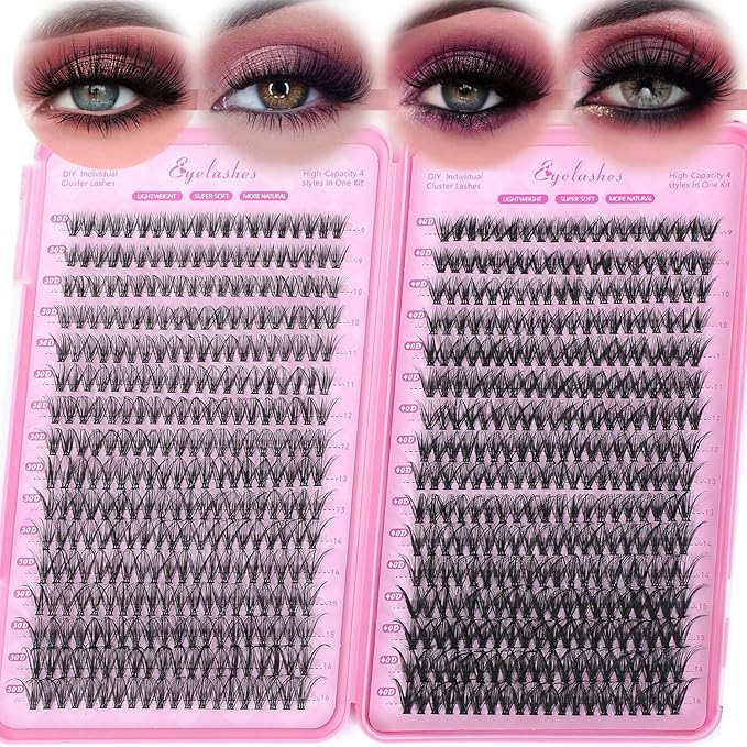 Manga Lash Clusters, 640 Pcs Eyelash Clusters Individual Lash Extension Kit D Curl Fluffy Wispy False Eyelashes Extensions Thin Band (30D+40D)