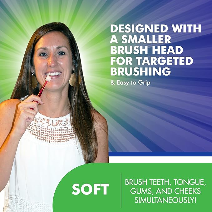 Brilliant Oral Care Adult Toothbrush with Soft Bristles, Round Head, and All-Around Clean for Teeth and Gums, Clear, 3 Pack