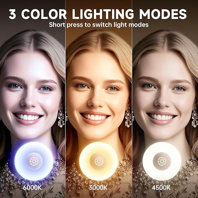 MINISO Vanity Mirror with Lights-12" x 14" Arched Makeup Mirror with 3 Color Lights, Adjustable Brightness,10X Magnification