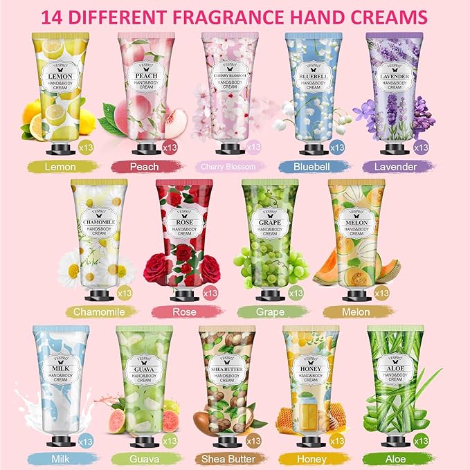 182 Pack Hand Cream Set, Mothers Day Gifts, Hand Lotion for Valentines Day Gifts, Thank You Gifts, Bridesmaid Gifts, Birthday Gifts and Small Gifts, Hand Lotion Travel Size for Dry Cracked Hands