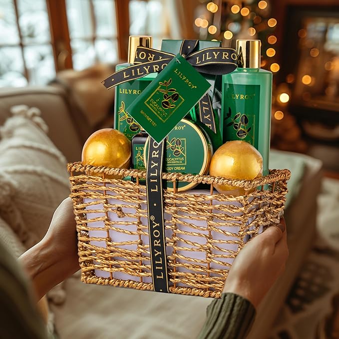 Bath and Body Gift Basket for Valentines Day Gifts - 10-Piece Eucalyptus Luxury Spa Set for Women & Men, Relaxation Ideal for Mothers Day, Fathers Day, Birthday, Christmas Gift for Her & Him