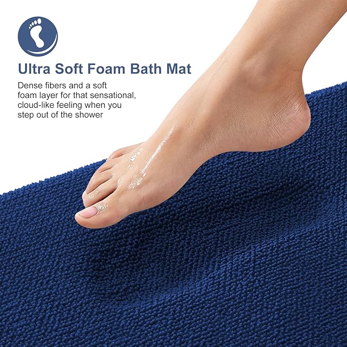 OLANLY Toilet Rugs U-Shaped 24x20, Extra Soft Absorbent Thick Memory Foam Contour Bathroom Rugs, Dry Quickly, Machine Washable, Non-Slip Toilet Bath Mat, Home Decor Accessories, Navy