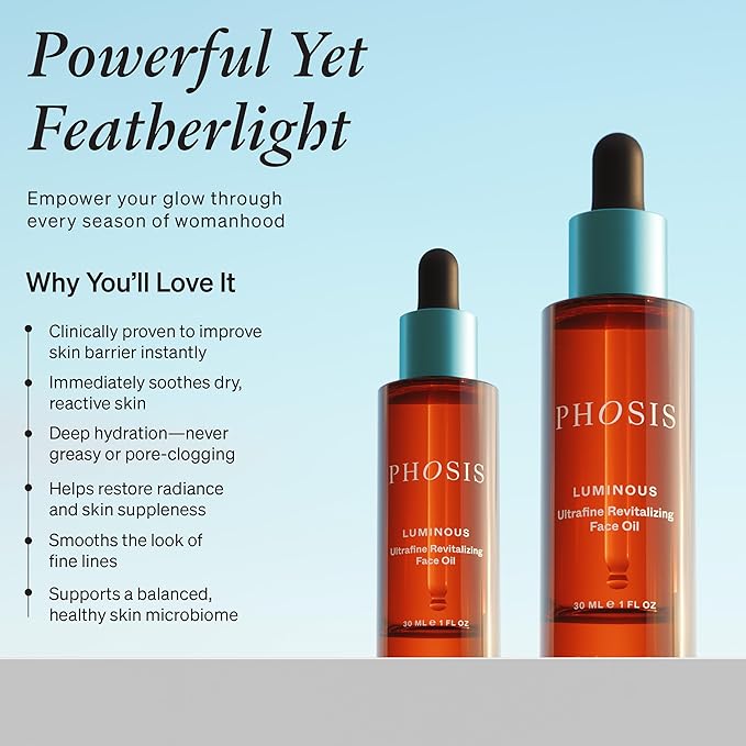 Phosis Revitalizing Face Oil and Luminous Calm Deep Hydration Cream Set - Moisturizer Duo for Dry, Sensitive, & Peri & Menopausal Skin with Vitamin C, Ceramides & Botanicals - 1.7 fl oz + 1.0 fl oz