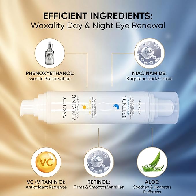 Retinol Under Eye Cream for Dark Circles, [Vitamin C] Remove Puffiness & Wrinkles, Day & Night Brightening Anti-Aging Eye Cream for Fine Lines, 0.67 Fl Oz