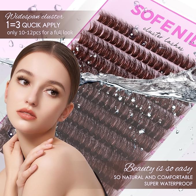 Brown Lash Clusters Dark Brown 80D Individual Cluster Lashes 10-18mm Volume Eyelash Extension Cluster Eyelash Extensions 3D Thick Lash Clusters Wispy Lashes Clusters(Brown 80D-10-18MIX)