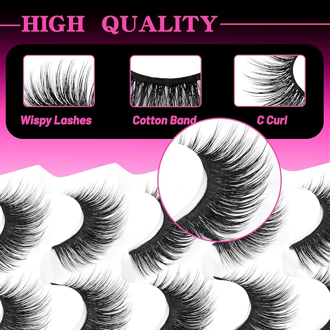 Veleasha Lashes 5D Faux Mink Lashes 100% Handmade Fluffy Fake Eyelashes C Curl Lightweight Wispy False Eyelashes Luxurious Soft Lashes 5 Pairs Pack (5D32)