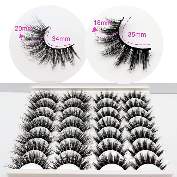 Losha False Lashes 14 Pairs Value Pack Fluffy Fake Eyelashes Natural Look 6D Handmade Reusable Eye Lashes Pack 2 Styles Mix