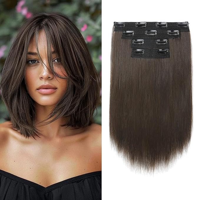 Hair Extensions, 10" Short Clip in Hair Extensions 4PCS Straight Natural Soft Synthetic Hairpiece for Women- Golden Blonde with Highlights