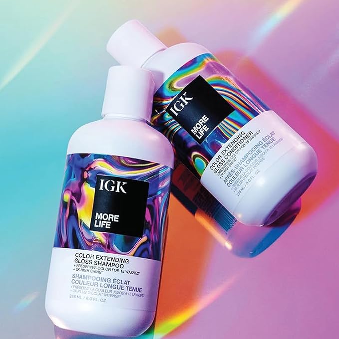 IGK MORE LIFE Color Extending Gloss Shampoo & Conditioner Set | Preserves Color + Enhances Shine | UV Protection | Vegan + Cruelty-Free | 33.8 oz (Pack of 2)