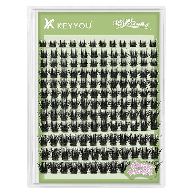 KEYYOU LASH clusters 144Pcs D Curl Angel Eyelash Extension Thick Wispy Natural Band Lash with Waterproof DIY Lash Extension at Home（Angel A03-D-8-18MIX）