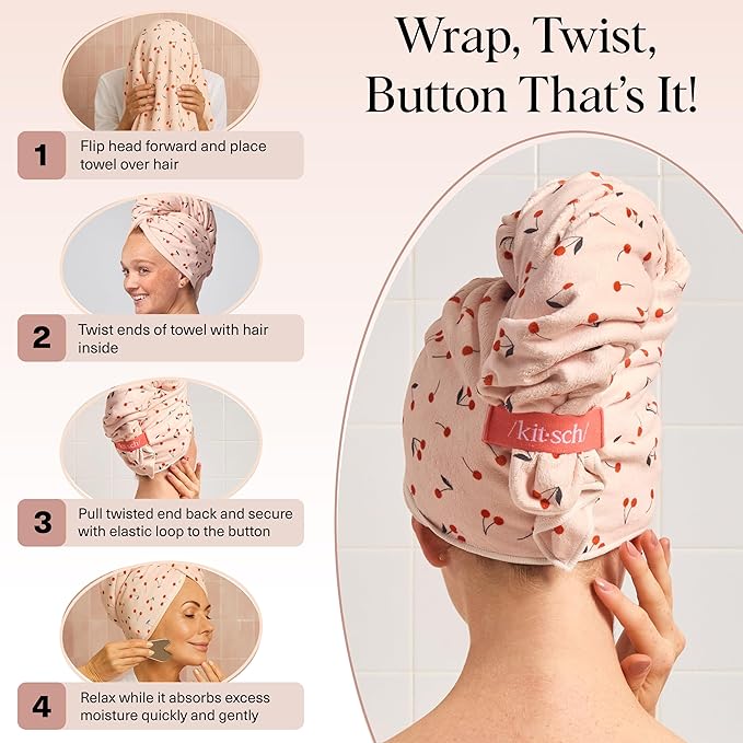 Kitsch XL Microfiber Hair Towel Wrap for Women - Microfiber Towel, Super Absorbent, Quick Dry, Anti-Frizz - for Long & Short Hairs, Turbans for Women