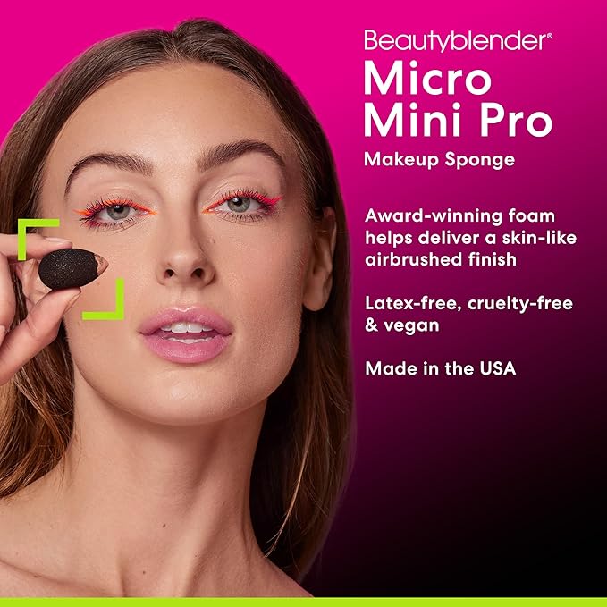 Beautyblender® | Micro Mini Pro Black Beauty Blender Makeup Sponges, Super-Soft Foam Easily Blends Concealers & Highlighters, Made in USA, Reusable, Washable, Streak Free Application, 2 Pack