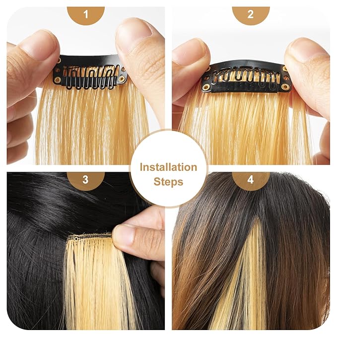Colored Hair Extensions 14 PCS, 22 In Dream Rainbow Clip in Hair Extensions Party Highlights, Colorful Long Straight Synthetic Hairpieces for Girls Women Kids Gift(Beige Blonde)