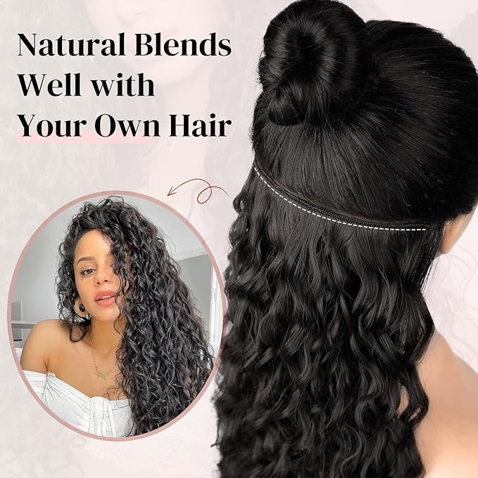 LONAI Hair Extension,9PCS Brown 22" Curly Clip in Hair Extensions LN002 Long Soft Thick Synthetic Hairpieces for Women-Almond brown