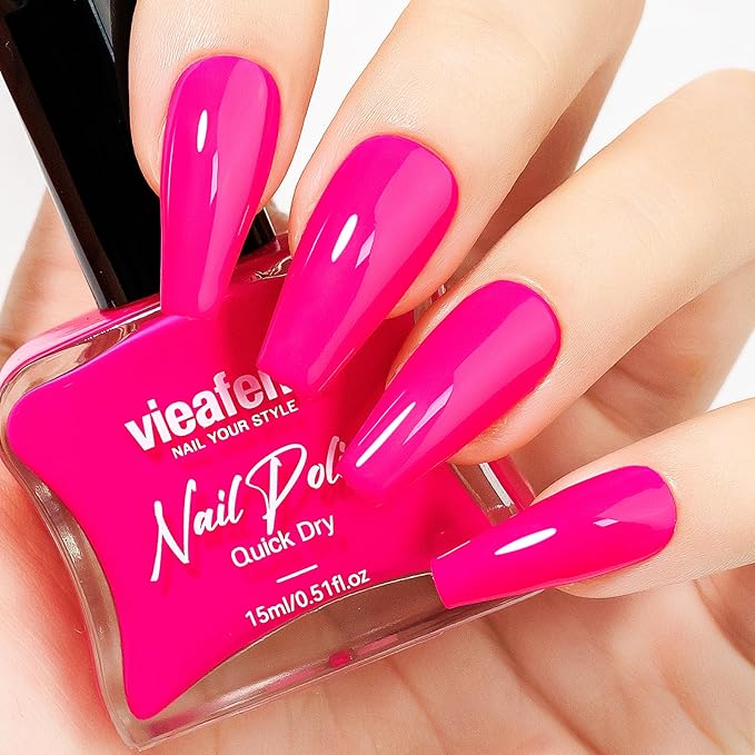 Bright Hot Pink Nail Polish Quick Dry 15 ml - High Pigment Air Dry DIY Nail Art - Salon-Quality Manicure at Home