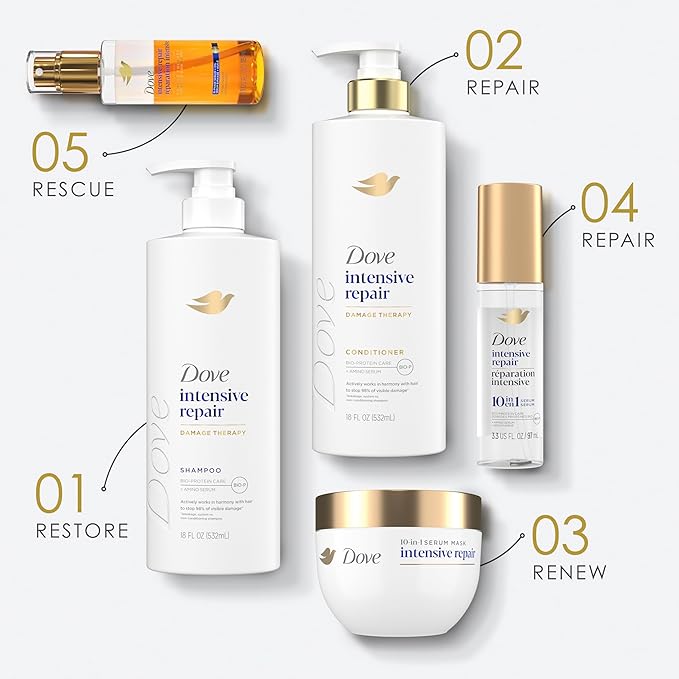 Dove Shampoo 4 count Intensive Repair for Damaged Hair with Bio-Protein Care Technology and Amino Serum 12 Fl Oz