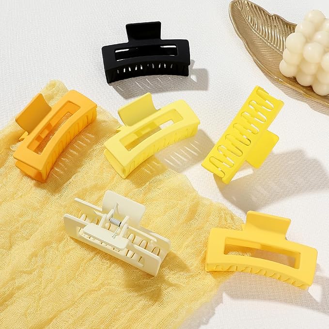 3.5 Inch Medium Hair Claw Clips 6 Pack Hair Clips for Women Square Rectangle Claw for Hair Banana Jaw Clips Hair Accessories for Girls (Yellow)
