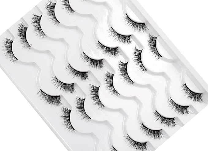 Pooplunch Half False Eyelashes Wispy Cat Eye Look Natural Volume Short Accent Lashes Faux Mink Fake Eyelashes Strips 14 Pairs Pack, Black