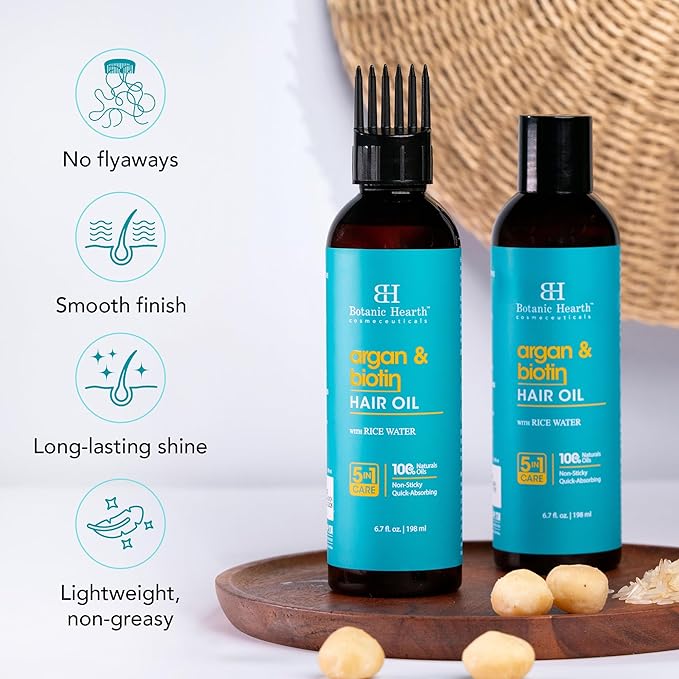 Botanic Hearth Hair Oil for Hair Growth & Home Hair Perm Kit | Strengthening Dry, Frizzy, Damaged Hair & Scalp Treatment | Argan & Biotin Hair Oil – 6.7 Fl Oz