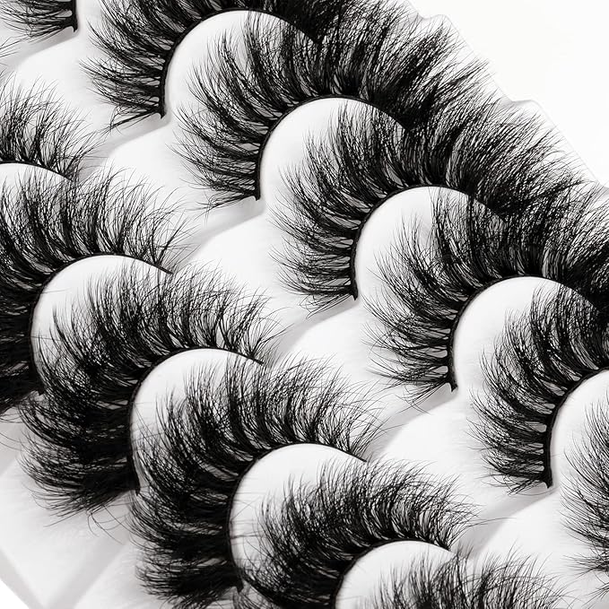 Mink Lashes 20mm 8D False Eyelashes Thick Volume Dramatic Cat Eye Lashes 7 Pairs Long Strip Wispy Lashes Pack