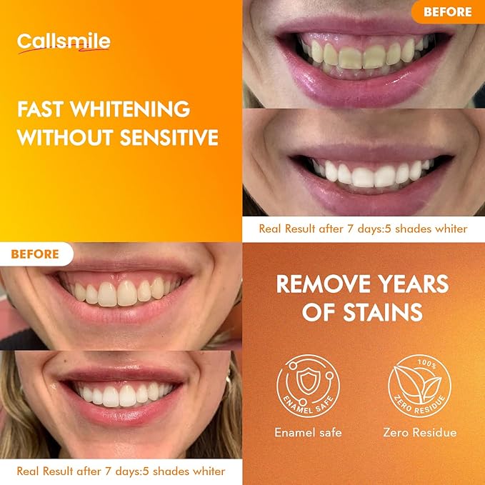 CALLSMILE Whitening Strips for Sensitive Teeth: 16 Treatments Gentle Whitening | Enamel-Safe 6% Hydrogen Peroxide | No-Residue Strips for Coffee & Tea Stains, Citrus