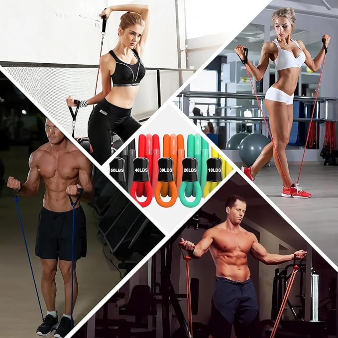 Resistance Bands for Working Out,150LBS Exercise Bands with Handles,Workout Bands for Men Women, Fitness Bands Set for Muscle Training, Strength, Slim, Yoga, Home Gym Equipment