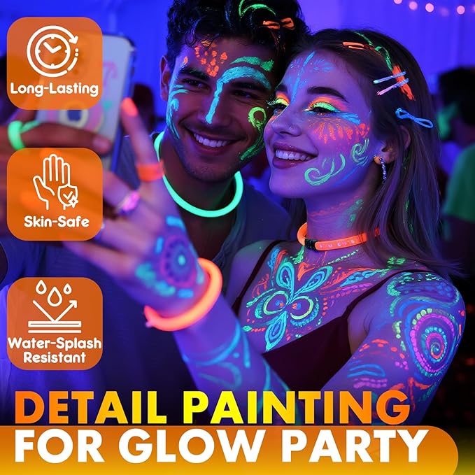 nsxsu Glow in The Dark Face Paint Markers 10 Color, Neon Body Paint Pens for Skin Fluorescent Under Black Light, Washable UV Temporary Tattoo for Birthday Glow Party Supplies Makeup Valentine Gifts